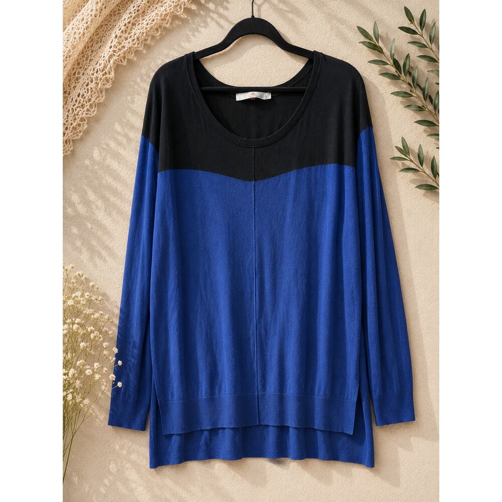Feel the Piece Women's Boatneck Wool Cashmere Sweater Colorblock Blue Black OS